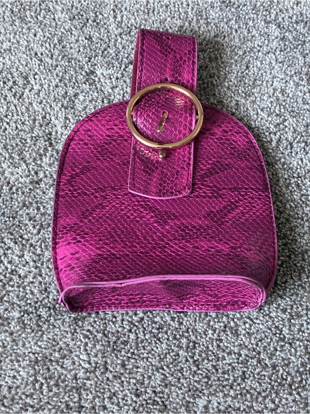 Fuchsia Faux Snakeskin Mini Belt Bag with Gold Ring Accent